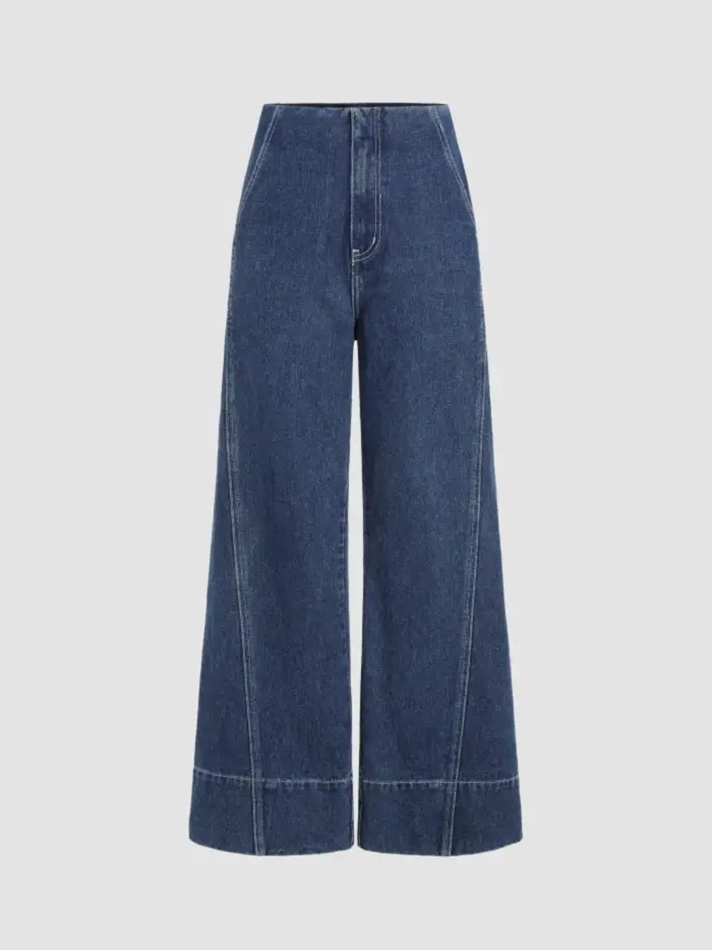 Cider Wide Leg Cropped Seam Panel Blue Denim 70’s Style Jeans, Size Medium - Picture 2 of 14
